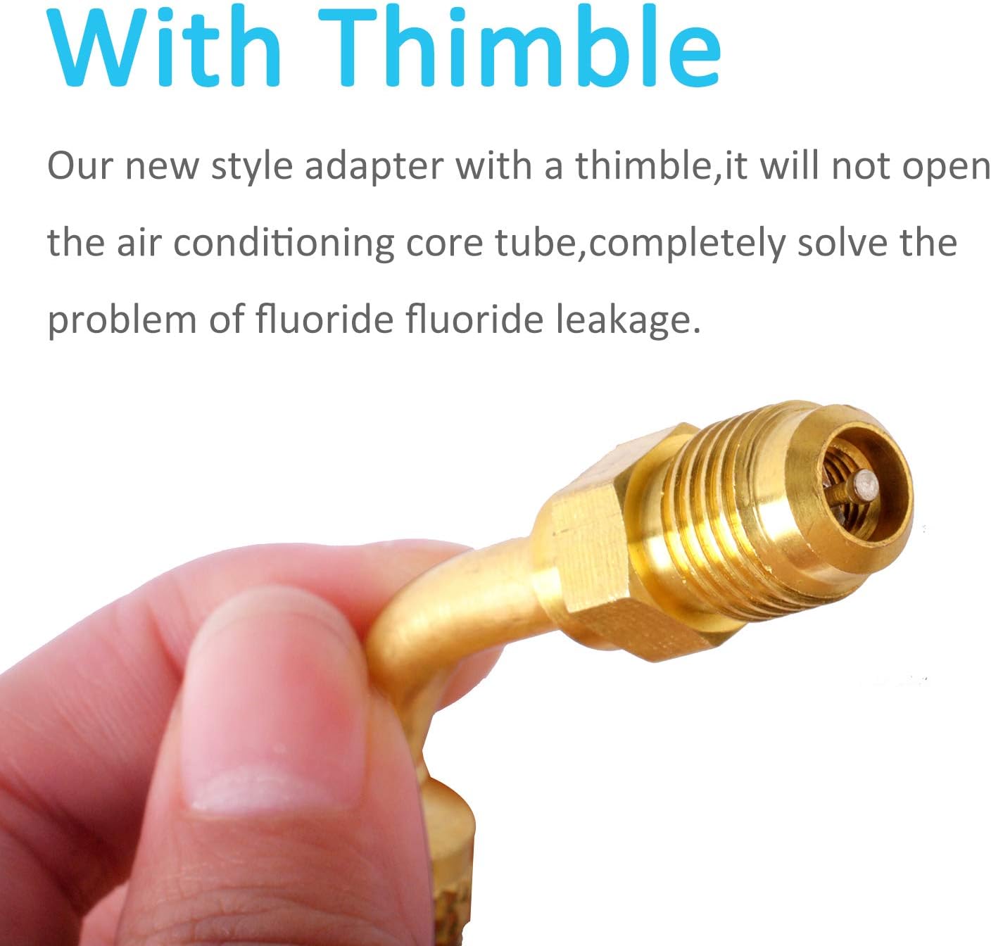 R410a Adapter for Mini Split, 5/16" SAE Female Quick Couplers to 1/4" SAE Male Flare for HVAC System, 45 Degree Angled Charging Vacuum Adapter with Thimble Mini Split System