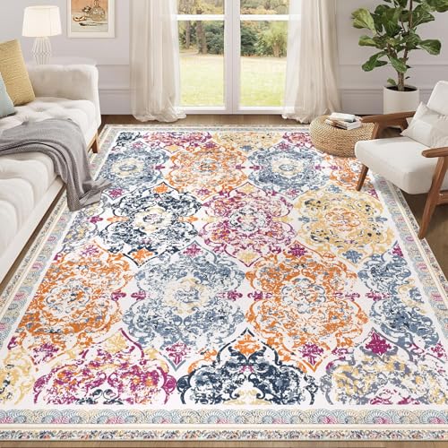 Enyhom Tapis Salon Coloré 120 x 180 cm Lavable en Machine Vintage Tapis Chambre Epais Antidérapant Tapis Salle a Manger Moelleux Moquette Chambre pour Salon,...