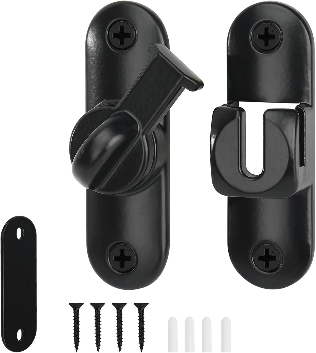 Pestillo de puerta abatible Pestillos de puerta Cerradura de puerta de granero de 90/180 grados Cerradura de puerta de seguridad para granero, puerta corredera, jardín, baño, gabinete, ventana al aire libre (1, negro)