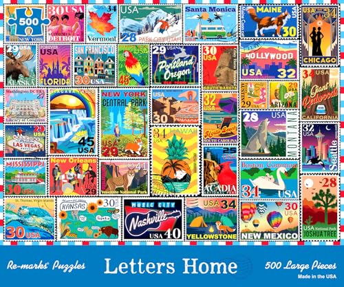 Rompecabezas Re-marks Letters Home Stamp Collage de 500 piezas para todas las edades miniatura 1