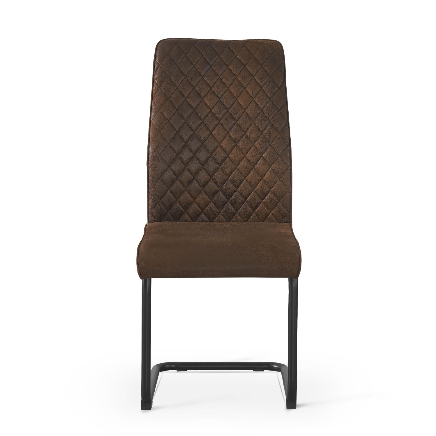 B&D home® Esszimmerstühle Theo 4er-Set – gepolsterte Freischwinger mit Rautensteppung, Wildlederoptik Braun, ergonomische Sitzfläche, schwarzes Metallgestell, Industrial Design für Küche & Esszimmer