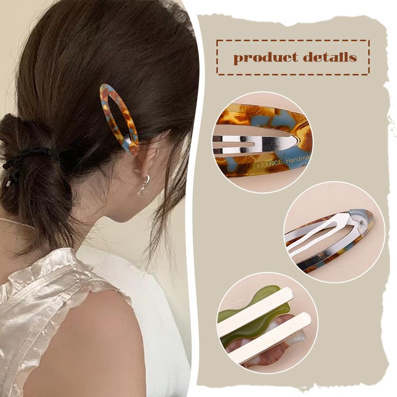 French Hair Clips Acrylic Acetate Alligator Clips Green Brown Resin Oval Tortoise Shell Barrettes for Women Stylish Vintage Barrettes Duckbill Hairpins for Fine Thick Thin Side Hair Clip 3 PCS - Image 5