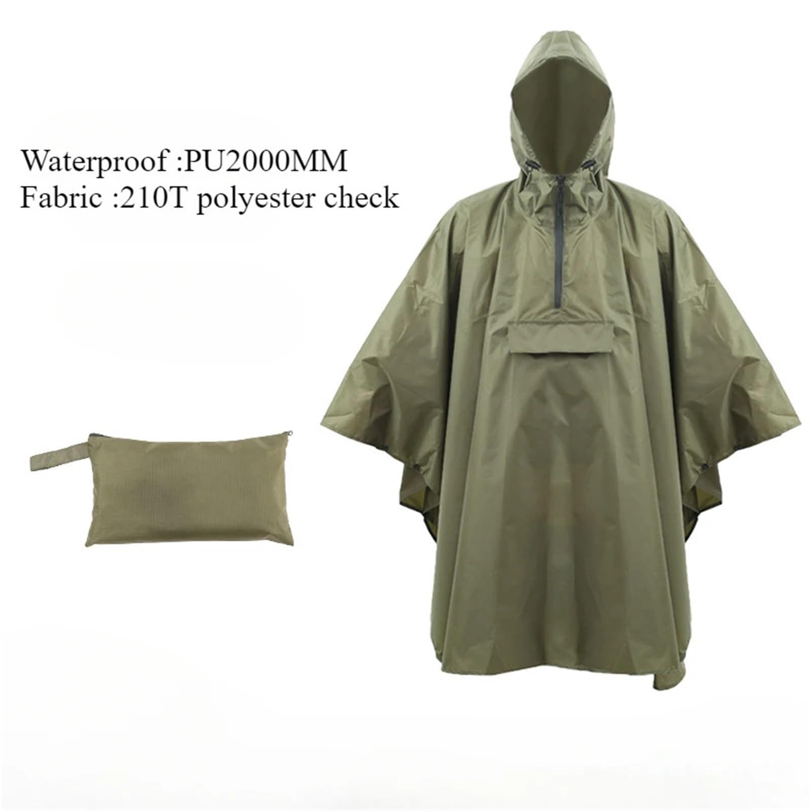 Poncho Antipioggia for Esterni, Escursionismo, Alpinismo, Campeggio, Equitazione, Tasca con Mezza Cerniera, Mantello con Cappuccio