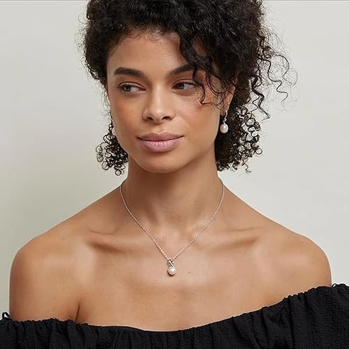 Vista 2 de The Pearl Source Real Pearl Dangle Earrings for Women with Genuine AAAA Quality White Freshwater Cultured Pearls 14K Gold Plated 925 Sterling