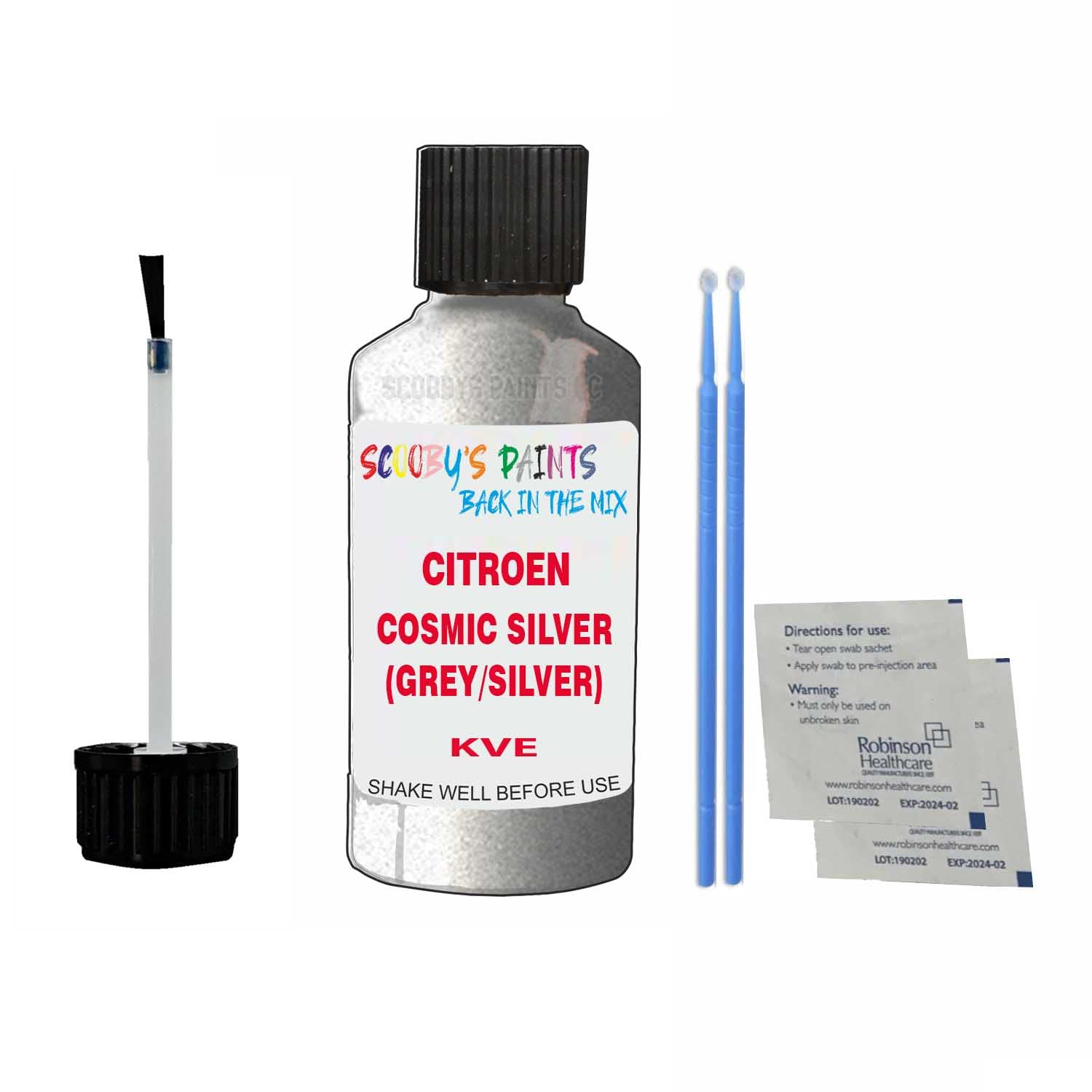 Scoobys Paints Back In The Mix Cosmic Silver (Grey/Silver) Touch Up Paint For Citroen C3 Kve 2018-2018 30Ml Bottle Brush Scratch Stone Chip Repair Pen