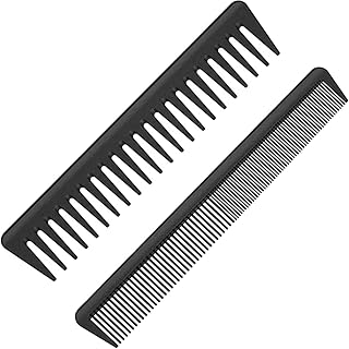 مشط شعر بأسنان رفيعة وعريضة، مشط أسود لفك تشابك الشعر الرطب أو الجاف، مشط مضاد للكهرباء الساكنة ومقاوم للحرارة للشعر الطويل والمجعد والمستقيم، قطعتان