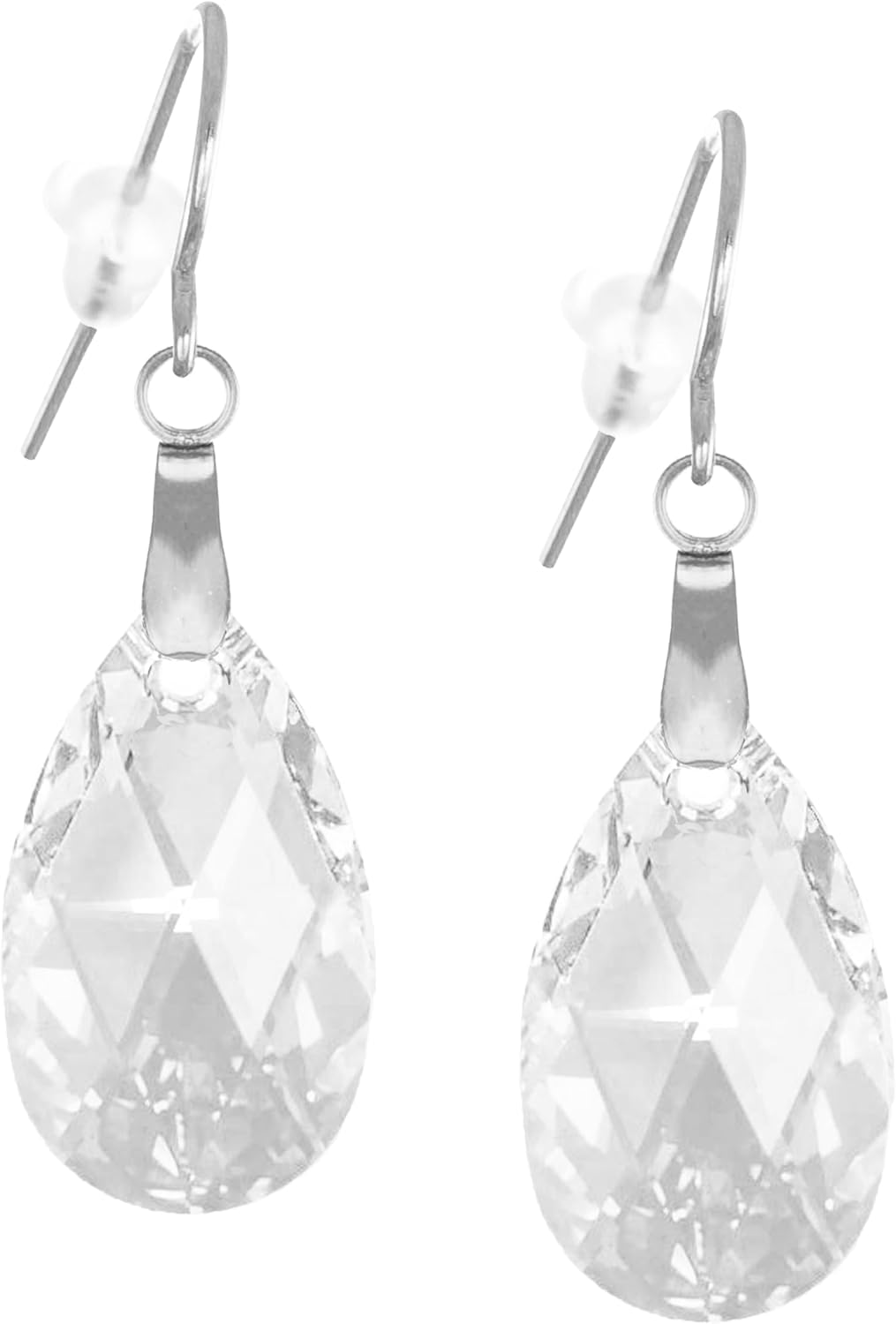 Sparkling Austrian Clear Crystal 22mm Teardrop Pear Dangle Earrings, Pierced or Clip On, Hypoallergenic Gold or Silver, Gift for Her