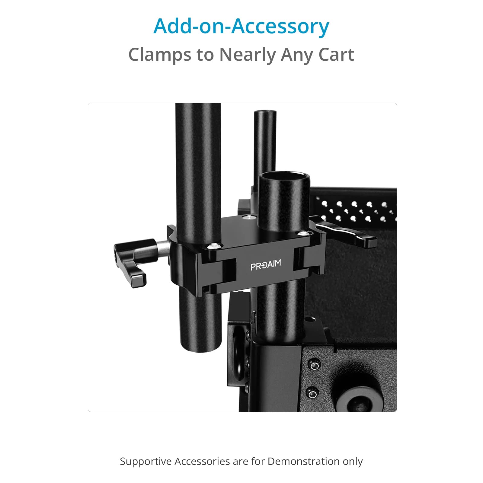 PROAIM Morsetto laterale di conversione per carrello di produzione per videocamere Soundchief, Victor V1 e Victor Pro. Diametro di serraggio: 38 mm e 32 mm. (P-LTCP-01)