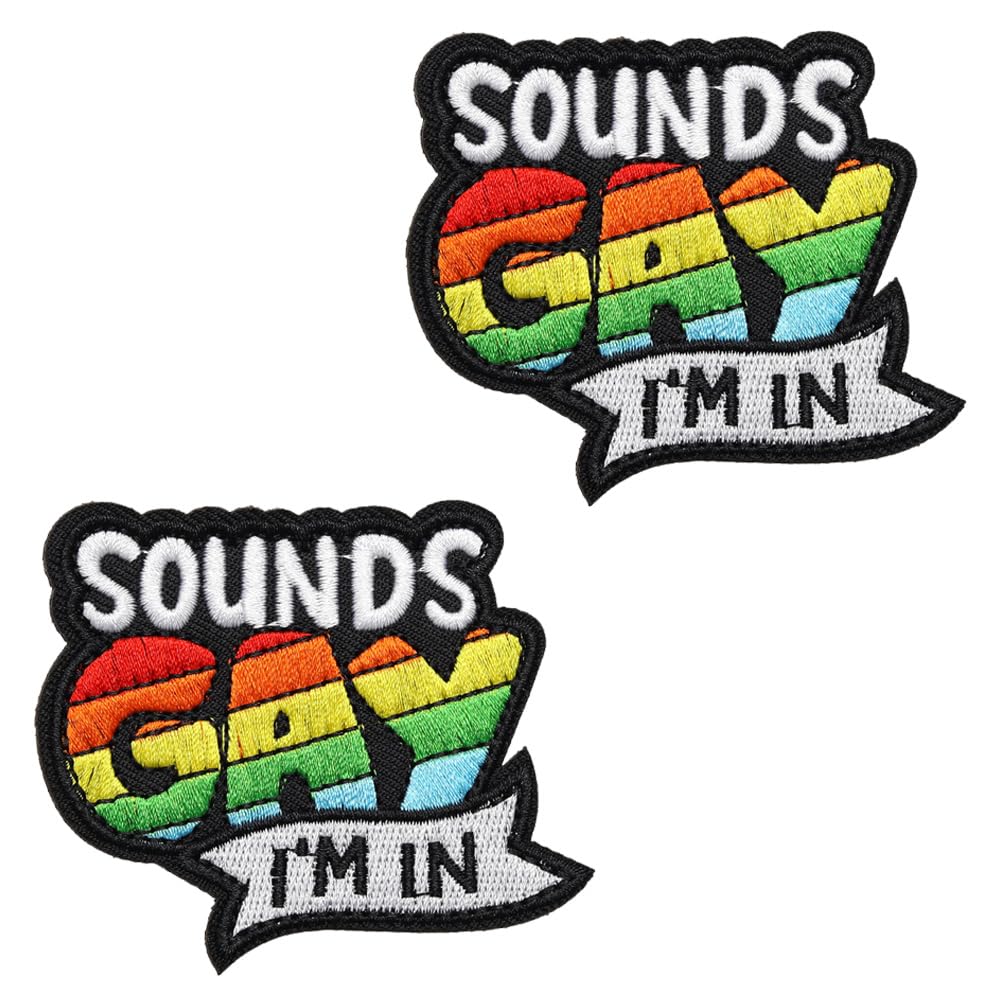 2 Pcs Sounds Gay I'm in Embroidered Patch Hook & Loop Patch Funny Meme Badge Tactical Fastener Applique Costume Accessories Patches for Backpacks,Jacket,Vest,Jeans,Clothes,Dog Harnesses
