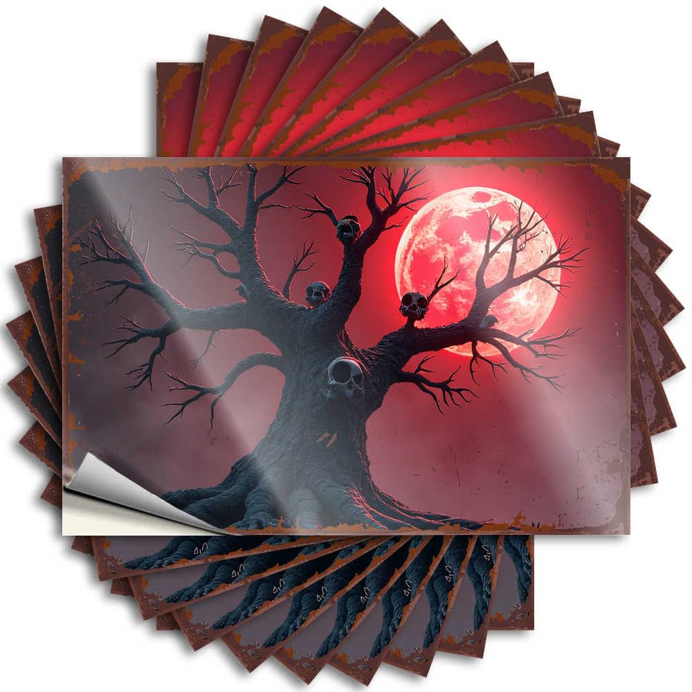 Home Bar Accessories Helmet Decal | Halloween Moonlit Night: Spooky Tree with Skulls Cheap Durable Vinyl Sticker Easy Apply for Birthday(12X18CM)
