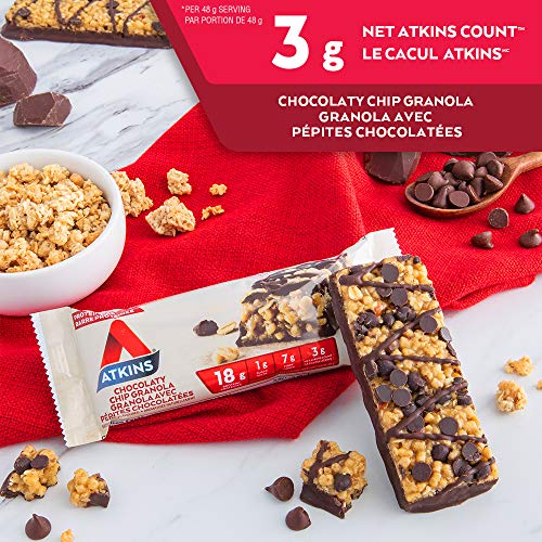 Atkins Protein Bars - Chocolaty Chip Granola, Low Sugar, Keto Friendly, High Protein, High Fibre, 1g Sugar, 3g Carbs, 5ct - Image 5