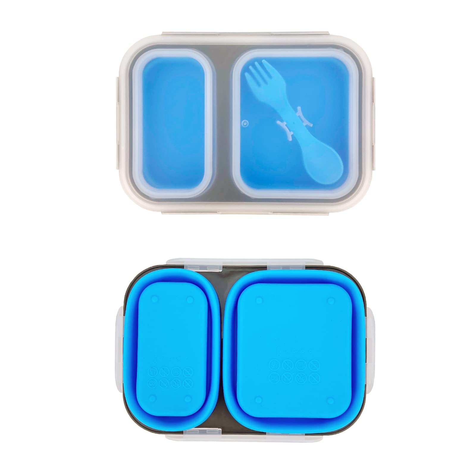 Boîte Repas Pliable Lunbengo 1000ml - Silicone Hermétique - Cuillère/Fourchette 2en1