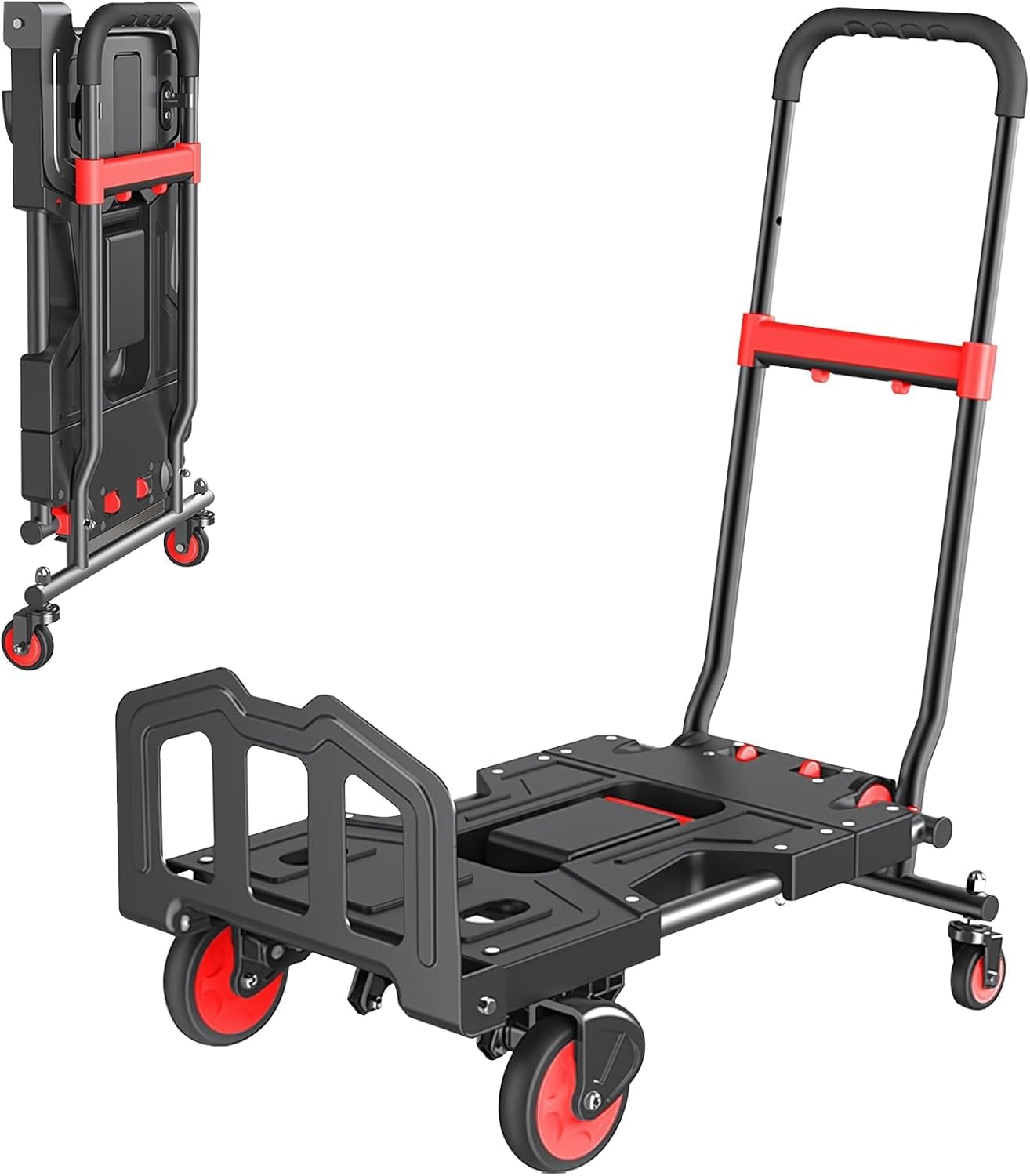 Carrello multiuso pieghevole, carrello per carichi pesanti, capacità di 150 kg, con maniglia regolabile e 4 ruote, per traslochi e shopping.