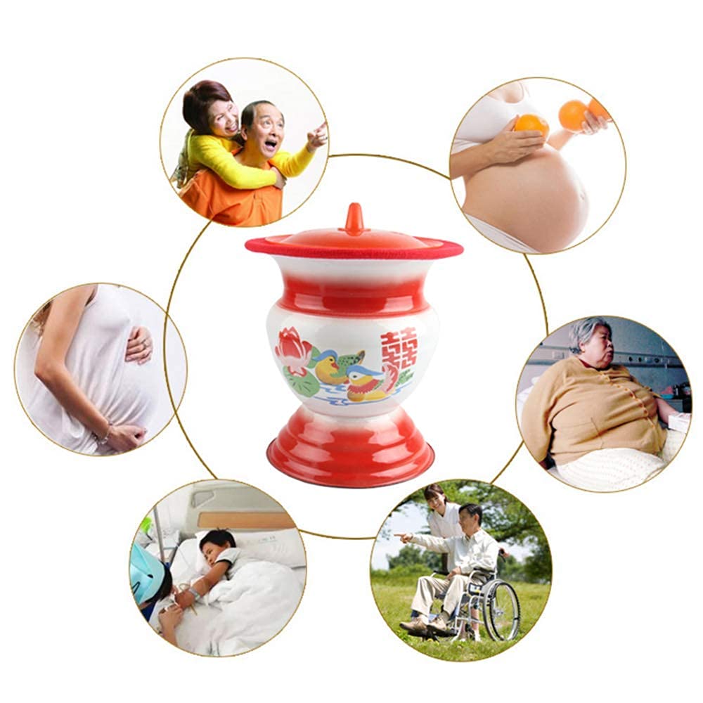 XBSXP Enamel Bedpans Spittoon, Large-Capacity Portable Chamber Pots Potty Urine Buckets with Lid, Universal Night Pot for Adults and Children, Easy to Clean,A