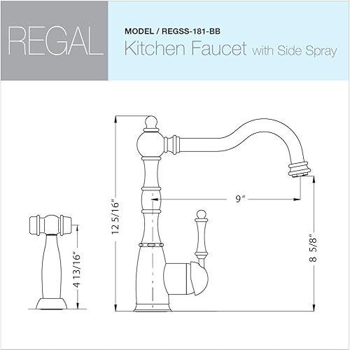 Miniatura 4 de Houzer REGSS-181-BB Regal - Grifo de cocina tradicional, latón cepillado