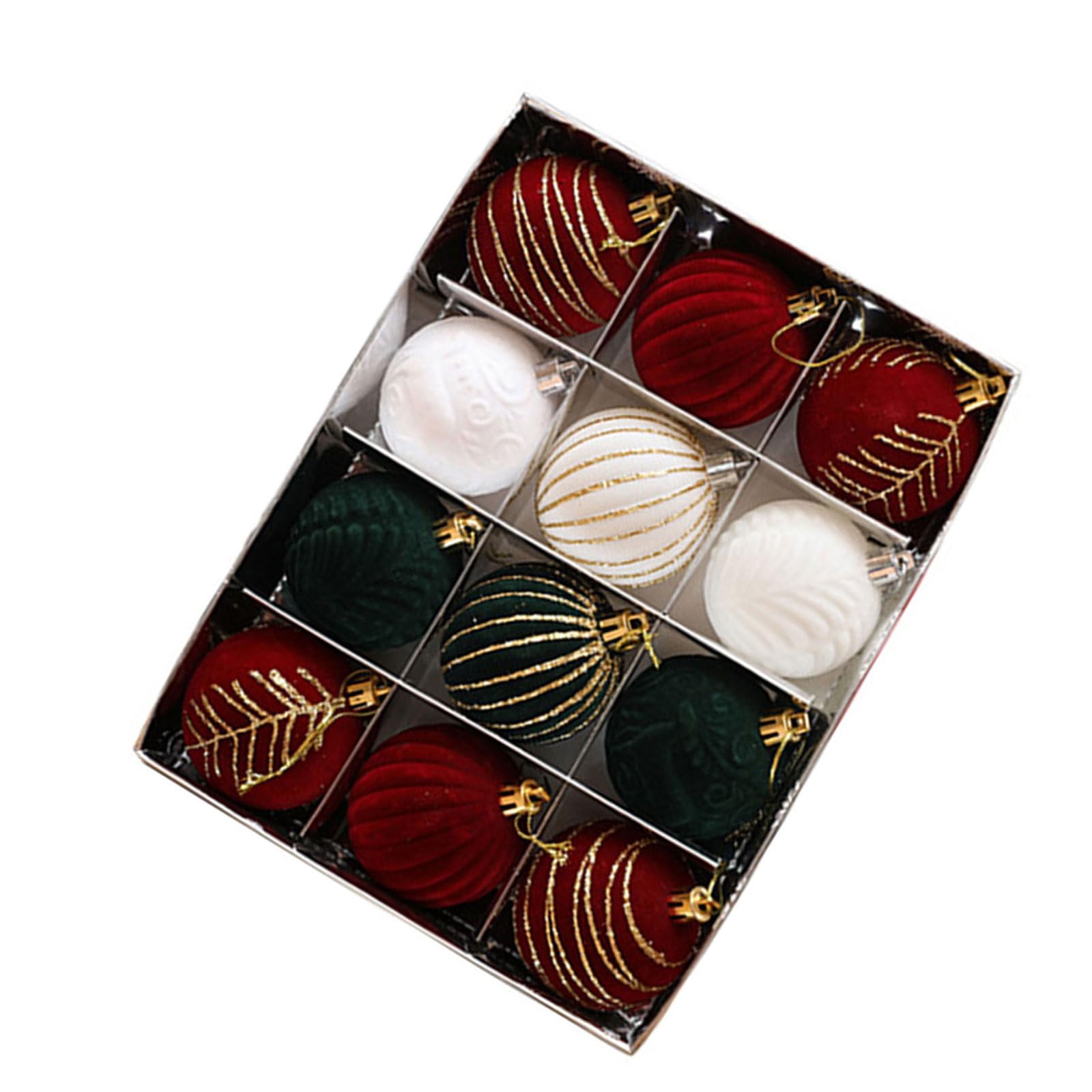 12Pcs Elegant Velvets Painted Christmas Baubles Festives Tree Decoration for Home and Party Flocking Baubles Accessories Christmas Tree Ornament