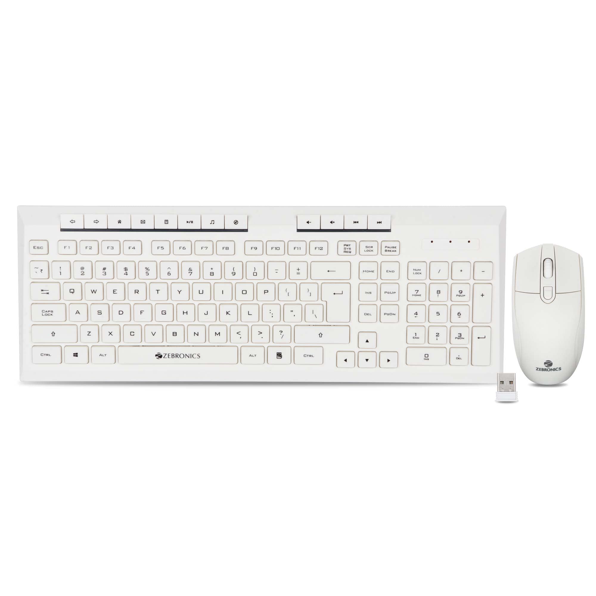 Zebronics Zeb-Companion 109 Wireless Keyboard and Mouse Set with 12 hotkeys, 1600 DPI max, Power Saving Mode, USB 2.4GHz Nano Receiver, Rupee Key, high Precision and Plug Play Usage (White) (B09P55D7X1) Amazon Price History, Amazon Price Tracker