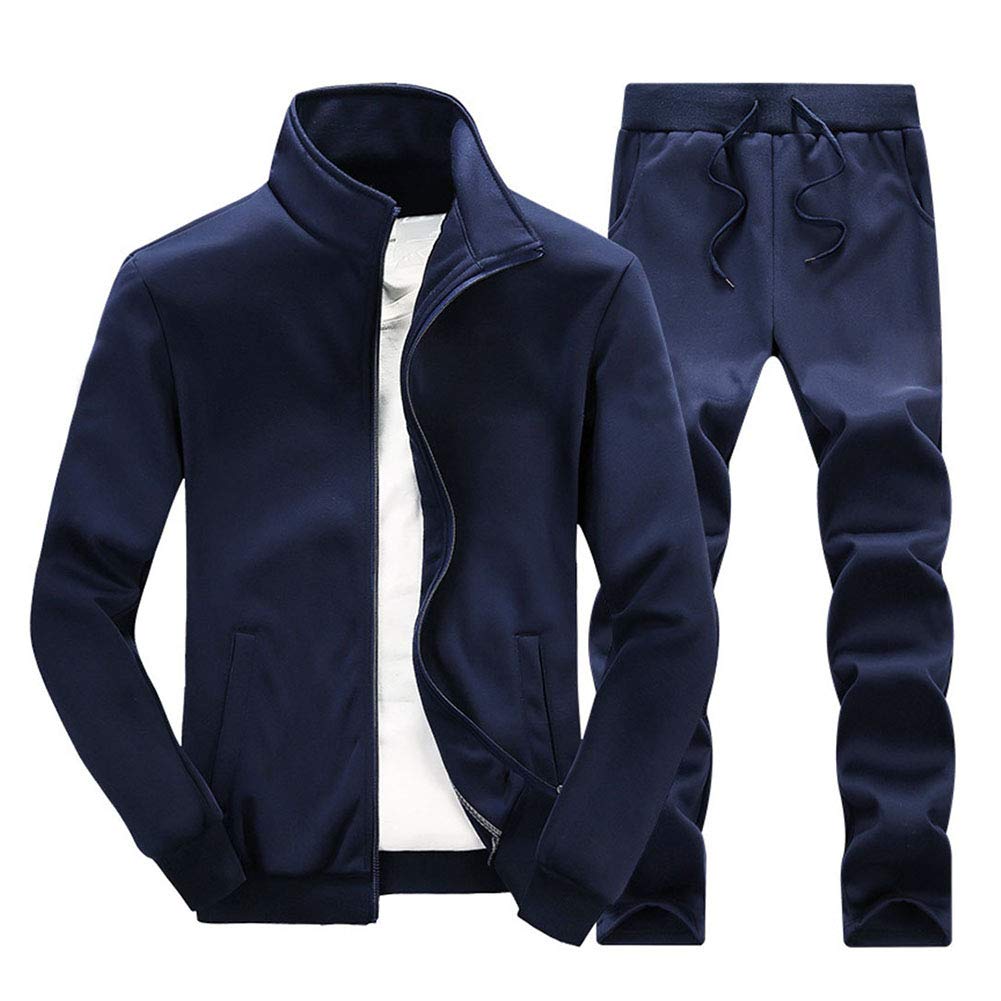 HONGBI Tuta Sportiva Uomo in Tinta Unita Palestra Completo da Uomo Fela Giacca Cardigan con Zip Collo Alto Pantaloni Casual con Coulisse Tascas da Jogging Ginnastica Fitness