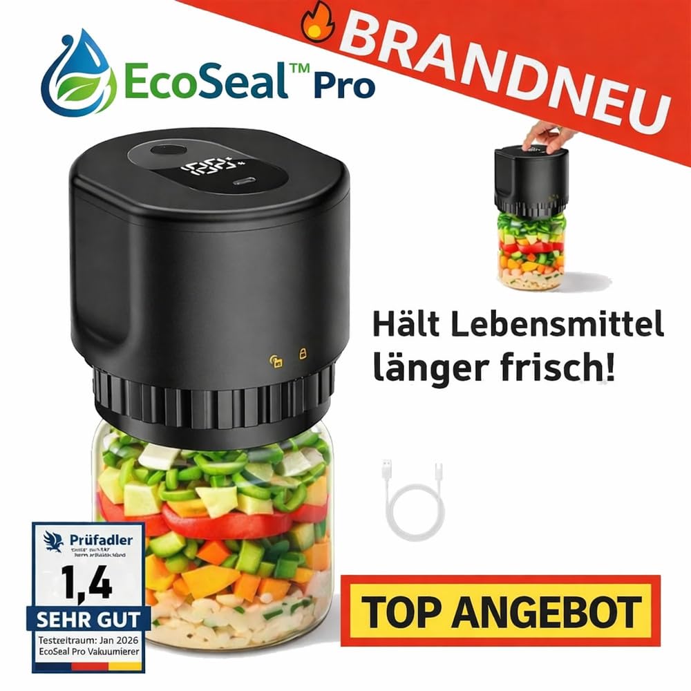 EcoSeal™ Pro Vakuumierer Vakuumiergerät für alle Gläser - Verbessertes Modell!