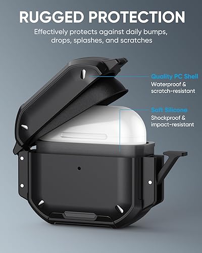 Miniatura 7 de MoKo Funda compatible con AirPods Pro 3 con bloqueo seguro, IP68 impermeable y de grado militar para iPods Pro 3, funda protectora para auriculares