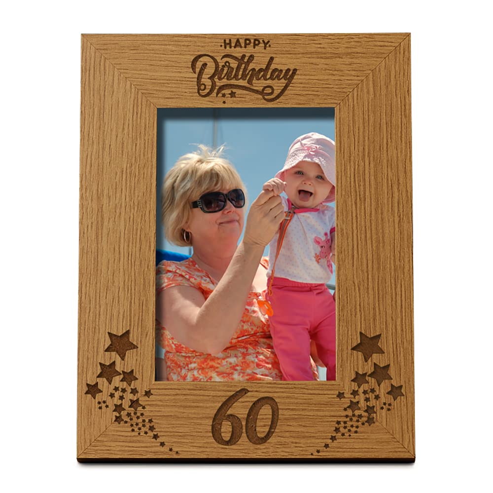 Happy 60th Birthday Portrait Photo Frame Star Design Gift (8 x 10 Inch)