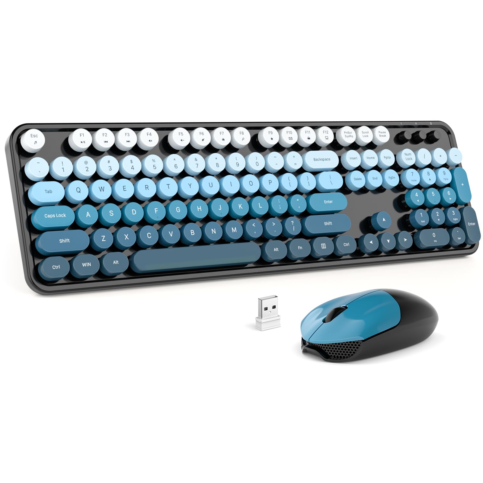 MOFII Wireless Keyboard and Mouse Combo 2 4GHz Retro Typewriter Keyboard Full Size Cute Wireless Mice USB Dongle