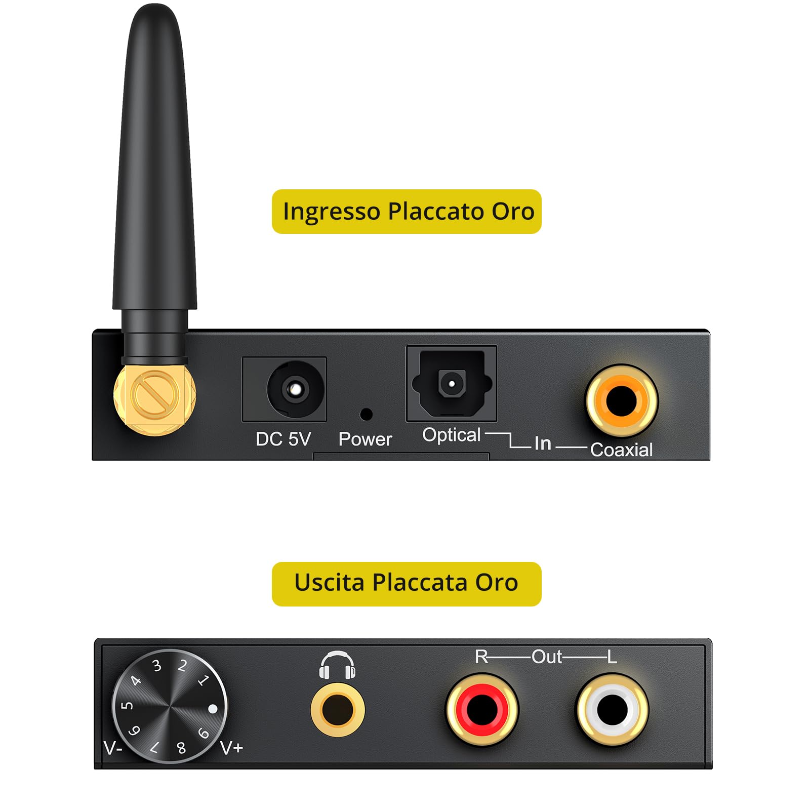 PROZOR Convertitore DAC 192kHz Bluetooth 5.0 Volume Regolabile Adattatore Audio Digitale Coaxial Toslink Analogico Stereo L/R RCA 3.5mm
