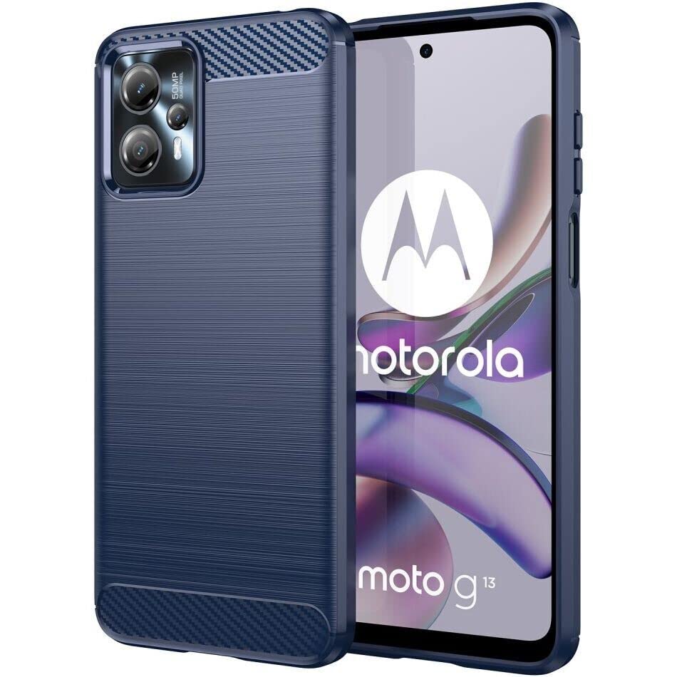 Image of NPRC Hybrid Ultra Slim Protective Case TPU Non-Slip Carbon Fiber Texture Shockproof Case Cover for Moto G13 - Blue