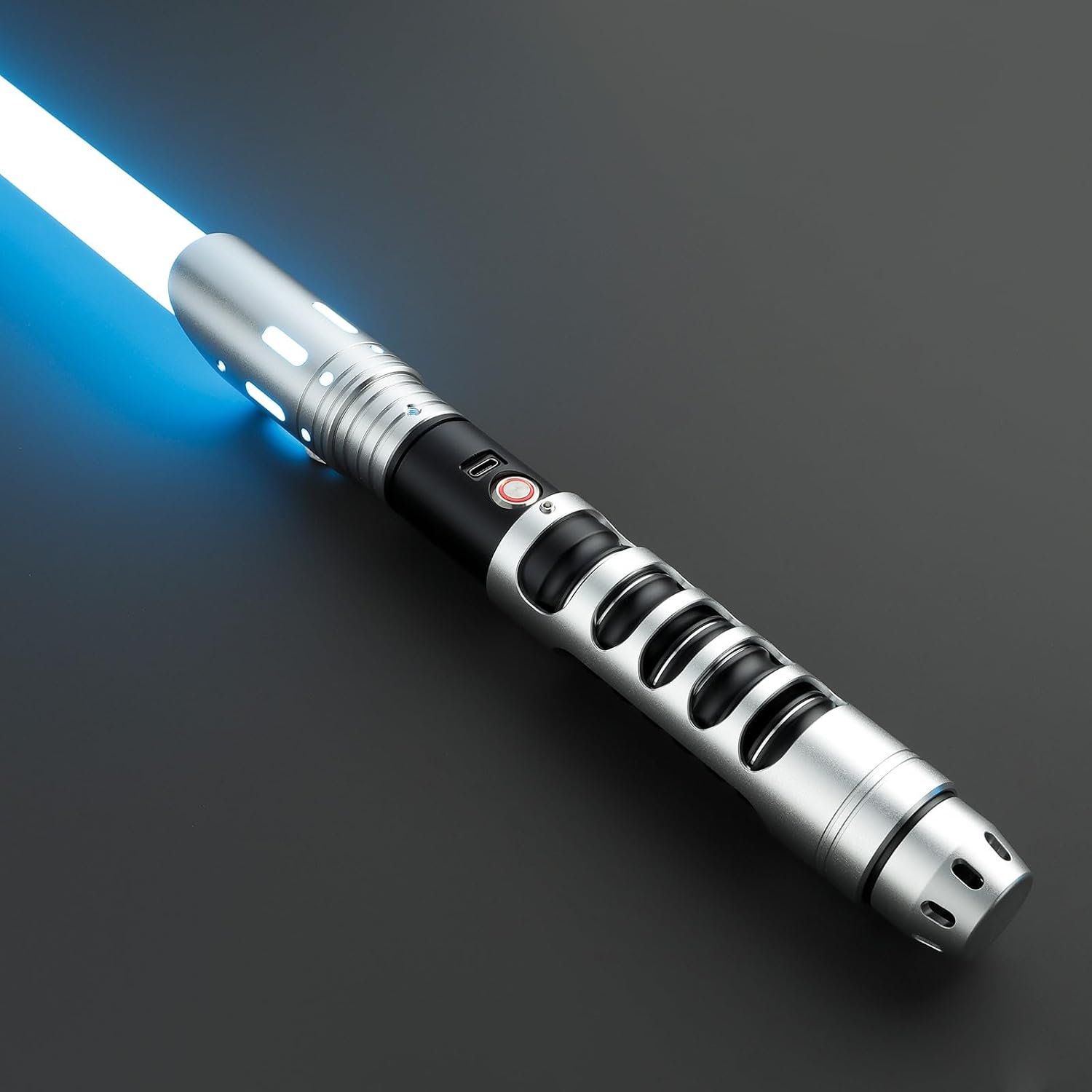 CVCBSER Dueling Lightsaber, 15 Colors Changeable with 12 Mode Sound Effect Premium Metal Handle Sturdy Blade Light Saber (RGB-X-Silver)