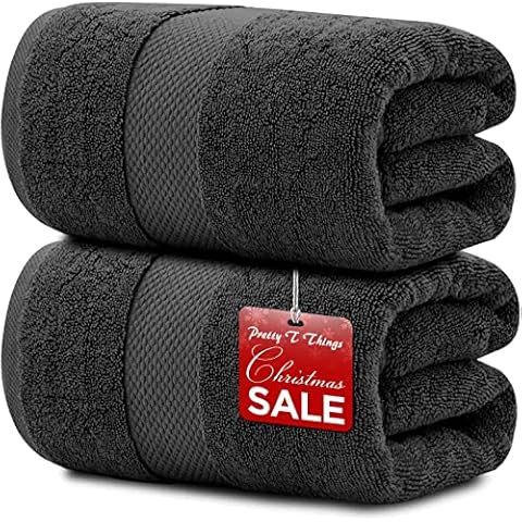Pretty T Things 2 x Super Jumbo Bath Sheets 100 Percent Egyptian Cotton- 100 x 200 cm- Extra Large Bath Sheet Soft and Quick Dry Towels (Charcoal Grey, 1 Bath Sheet Only) Cover