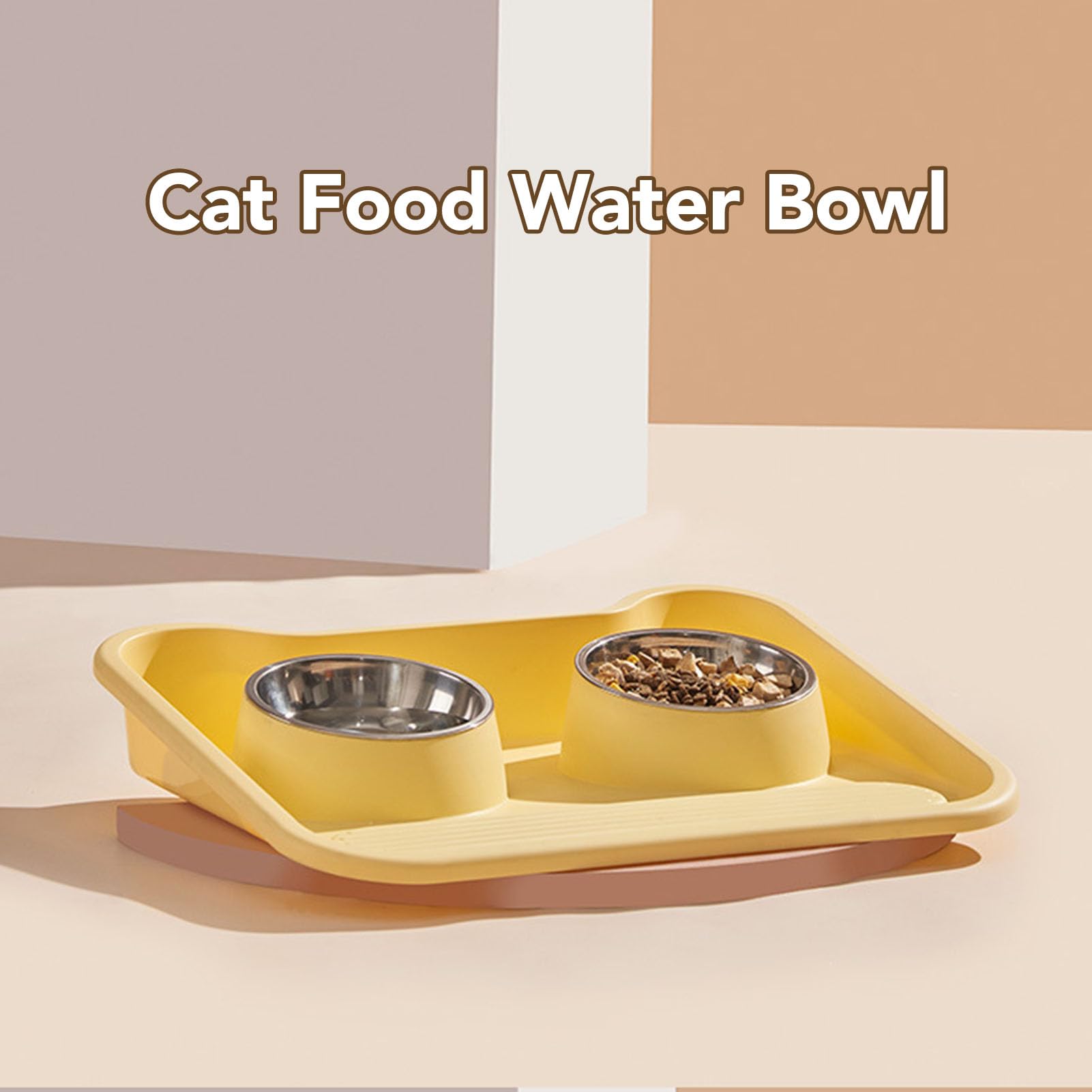 Generic Ciotole Doppie per Mangiatoia per Animali Domestici in Acciaio Inossidabile con Design Inclinato di 15° - Set di Ciotole per Cibo per Cani Gatti Rialzate a Prova di Fuoriuscite per (YELLOW)