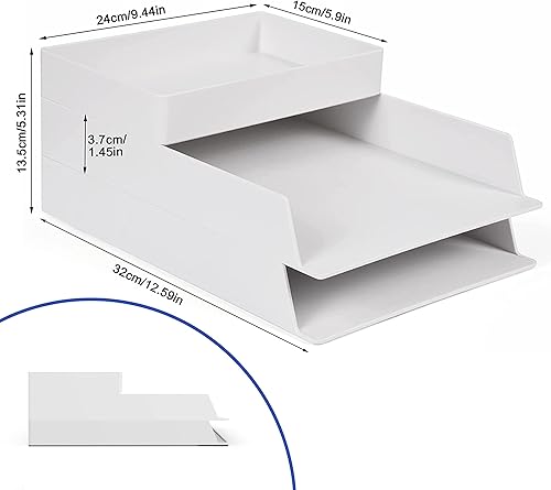 Miniatura 7 de Bandejas apilables de papel blanco, bandeja de cartas, organizador de bandejas de papel, bandeja de papel de escritorio blanca apilable, organizador