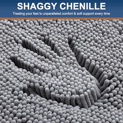 Smiry Luxury Chenille Toilet Rugs U-Shaped 24x20, Soft Absorbent Non-Slip Contour Bathroom Rugs for Toilet, Machine Washable Contoured Bath Mats, Grey