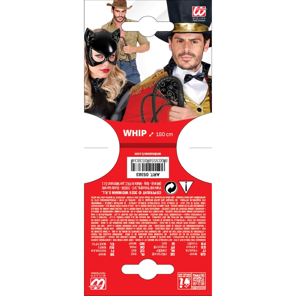 CARTOON Frusta Costume 180 cm in Similpelle Accessorio Scenografico per Adulti stile Cowboy Domatore Avventuriero Ideale per Carnevale Cosplay Feste in Maschera Party a Tema e Spettacoli