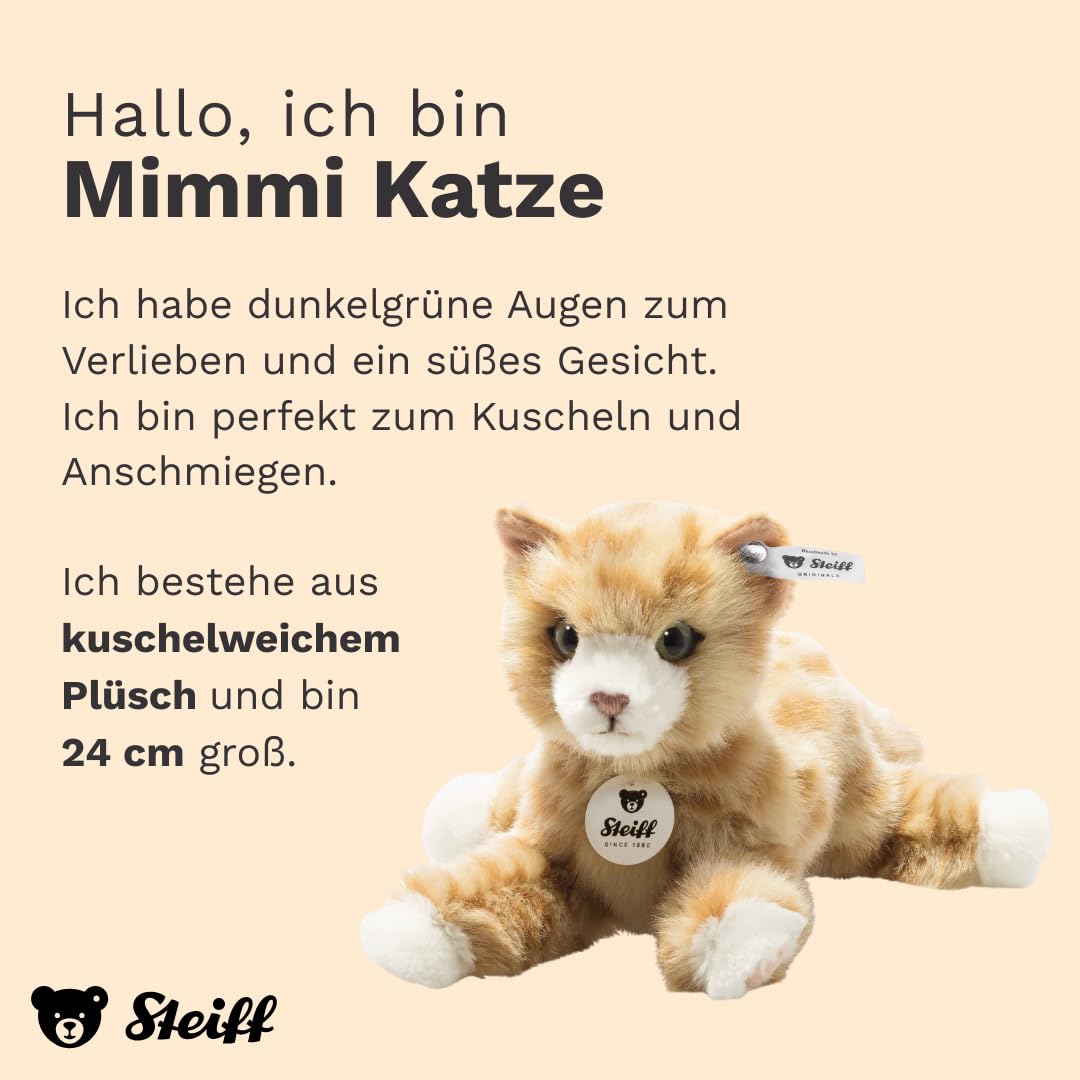 Steiff Kuscheltier Mimmi Katze, Süßes Stofftier mit Kunststoffaugen, Kinder, Jungen & Mädchen, Plüschtier 24 cm, Gelb, 099229