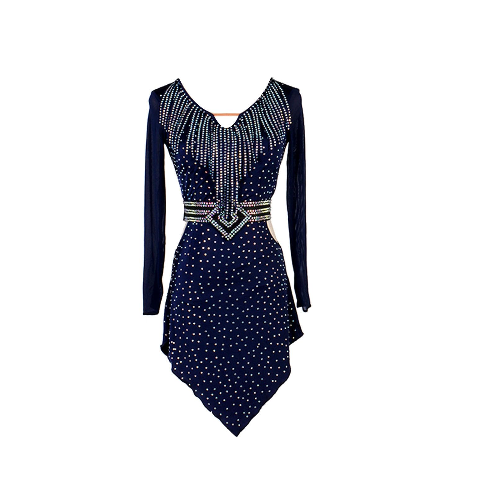 Abiti da Competizione Latino Americani con Scollo A V Abbigliamento da Ballo Scintillante per Samba E Rumba Abbigliamento da Tango da Sala Professionale da Donna