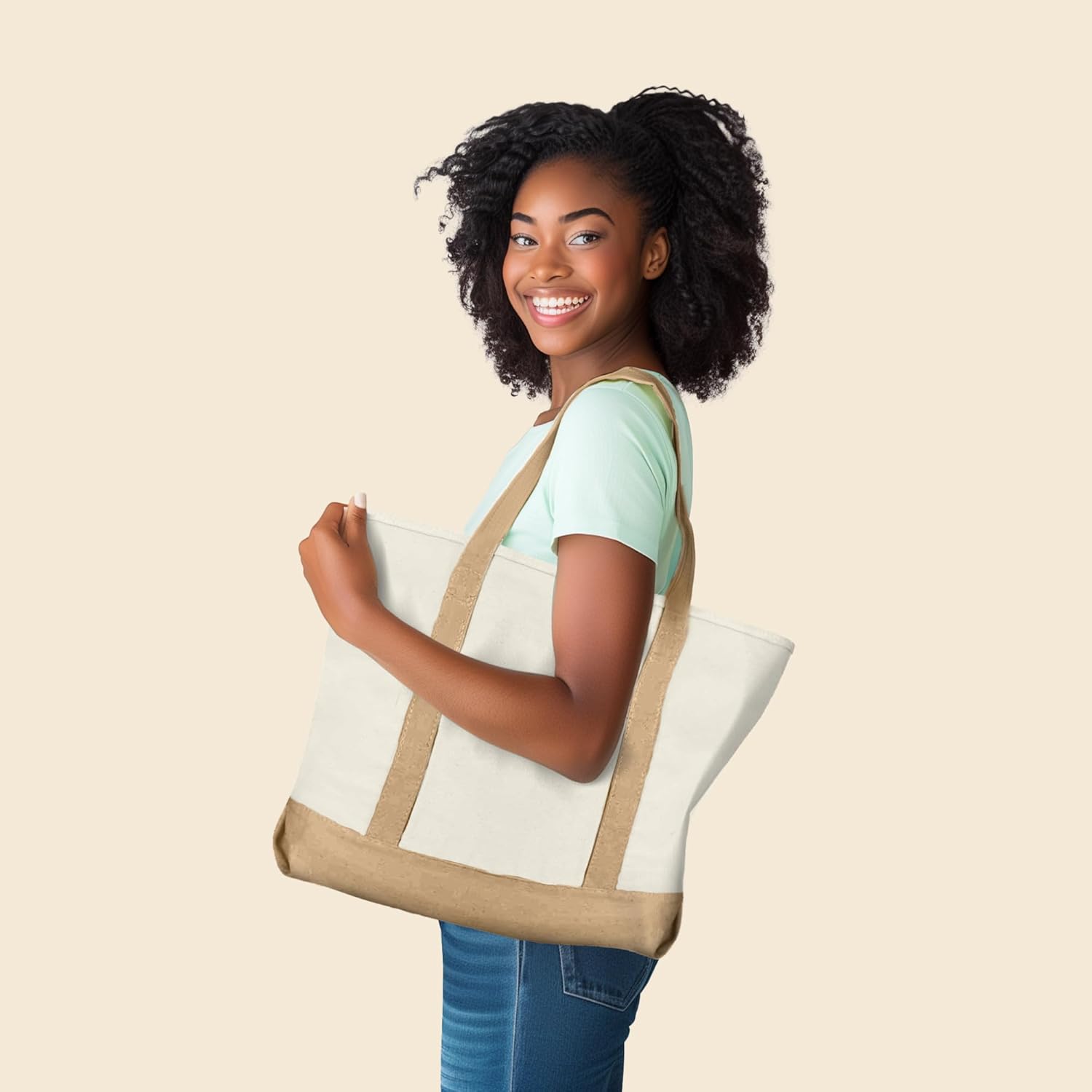 22" Heavy Duty Cotton Canvas Tote Bag (Zippered) - Image 2