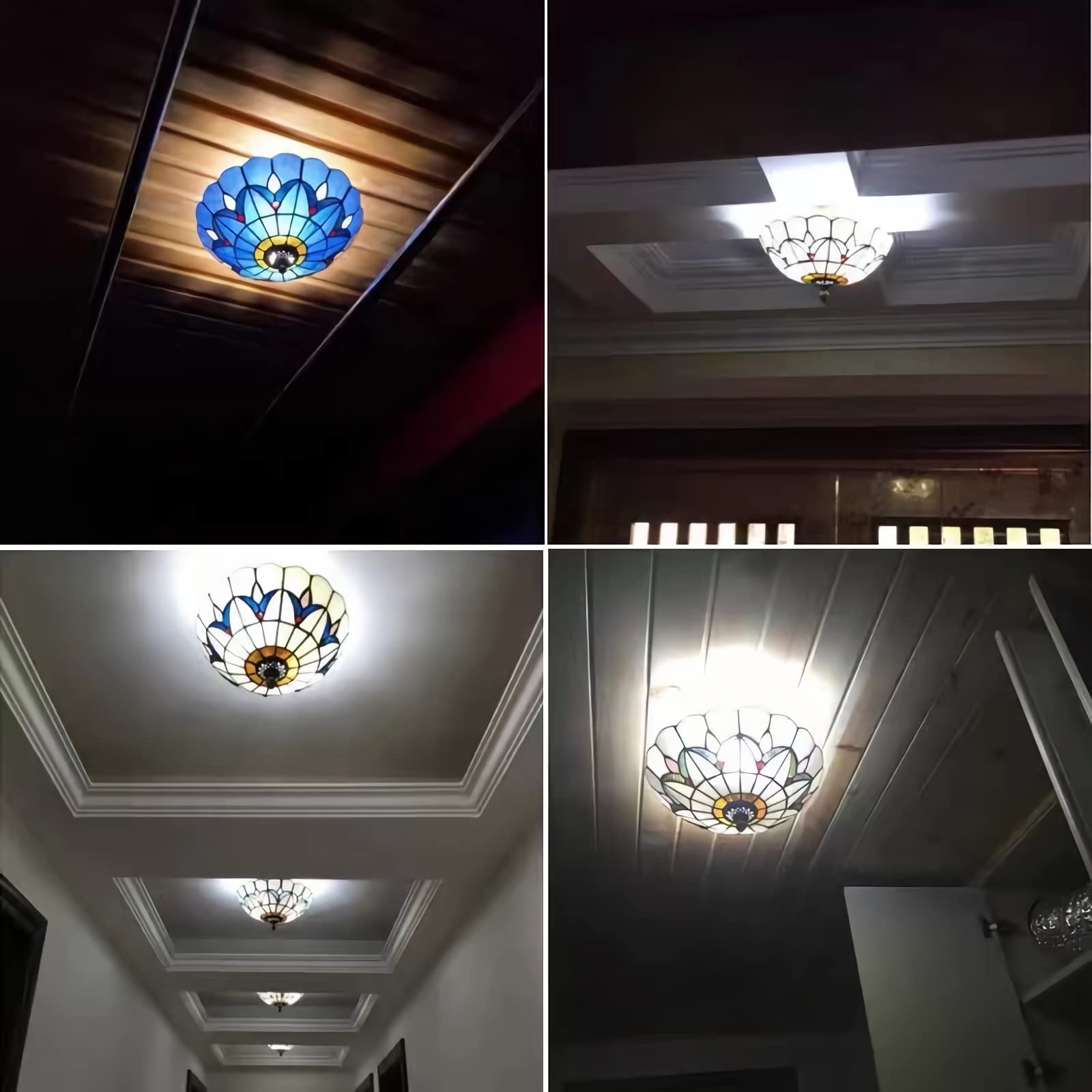 Lampa sufitowa z płaskim montażem, niebieski abażur w stylu vintage, E27, żyrandol do sypialni, łazienki, korytarza, salonu, kuchni, 60 cm (60 cm)