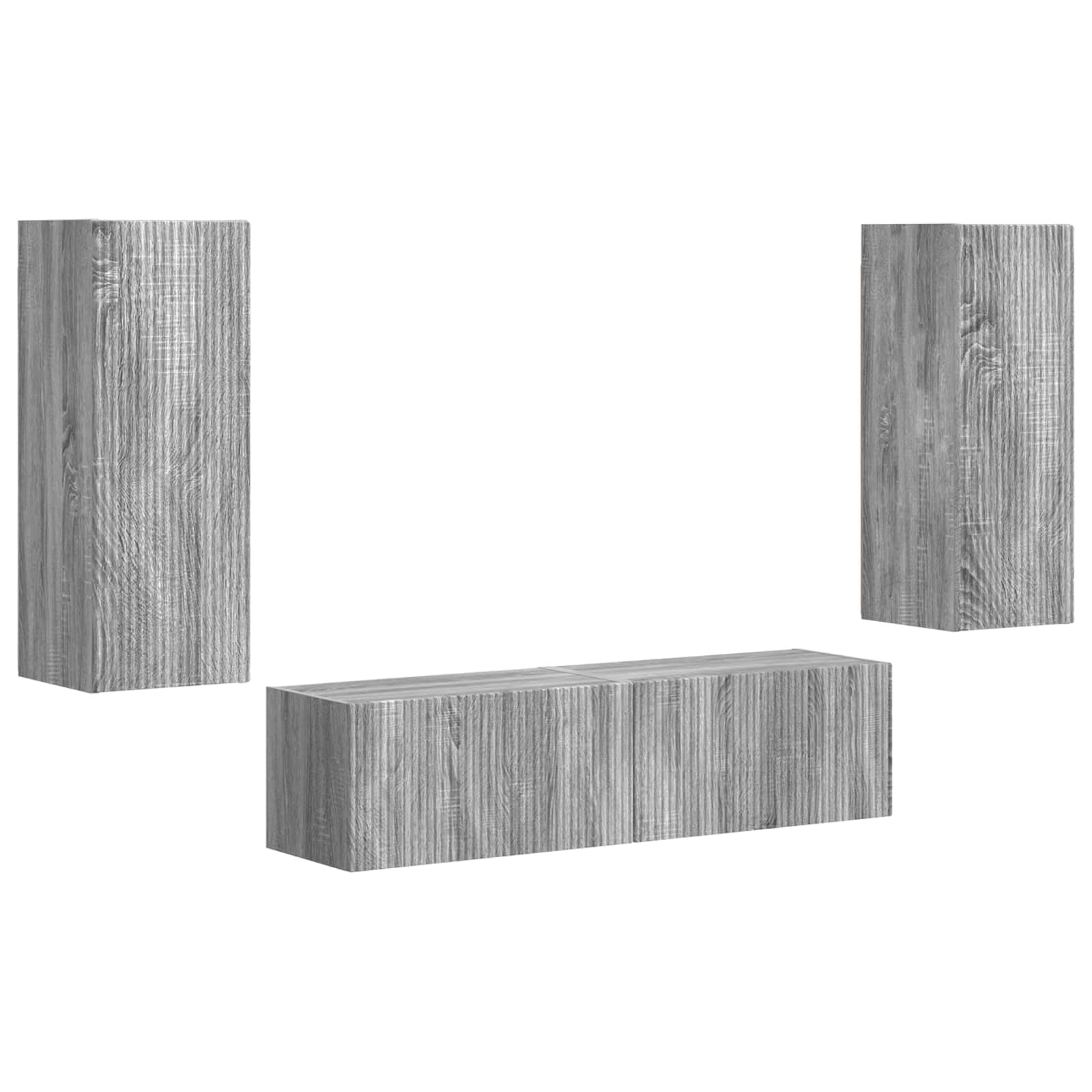 TV-Schrankset Wandmontiert 2-teilig, Graues Sonoma Holzwerkstoff, Modernes Media-Center für Wohnzimmer, Elegante Aufbewahrung, Platzsparendes Design