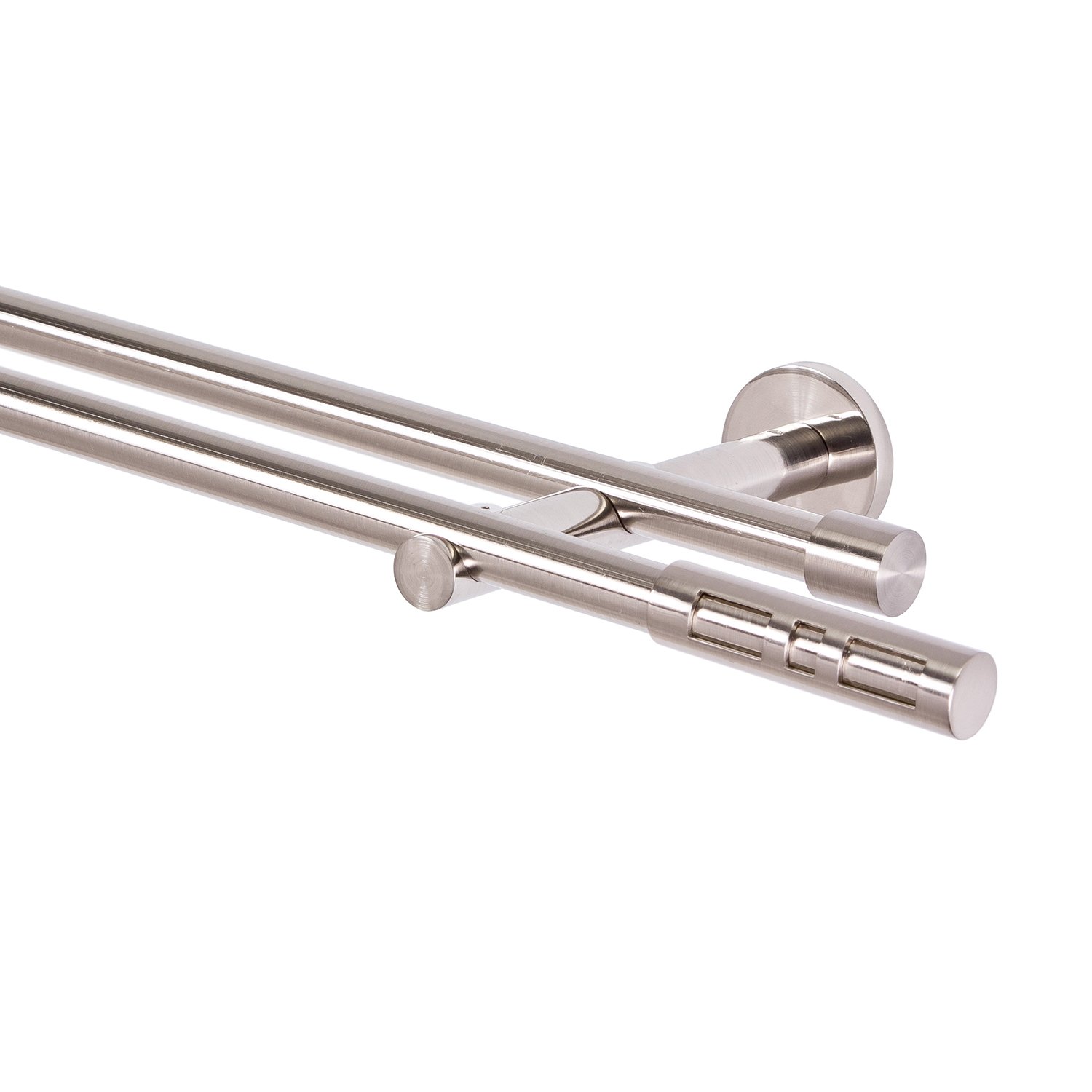 MDEKOR Tringle à rideaux 2 voies en métal aspect acier inoxydable neuf, 360