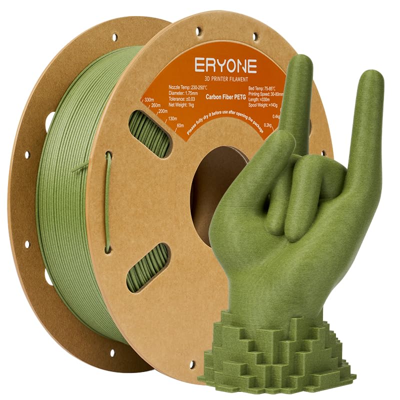 ERYONE Carbon Fiber PETG Filament 1.75mm +/- 0.03mm, 3D Printing Filament PETG CF, 1kg(2.2LBS)/Spool, Grass Green