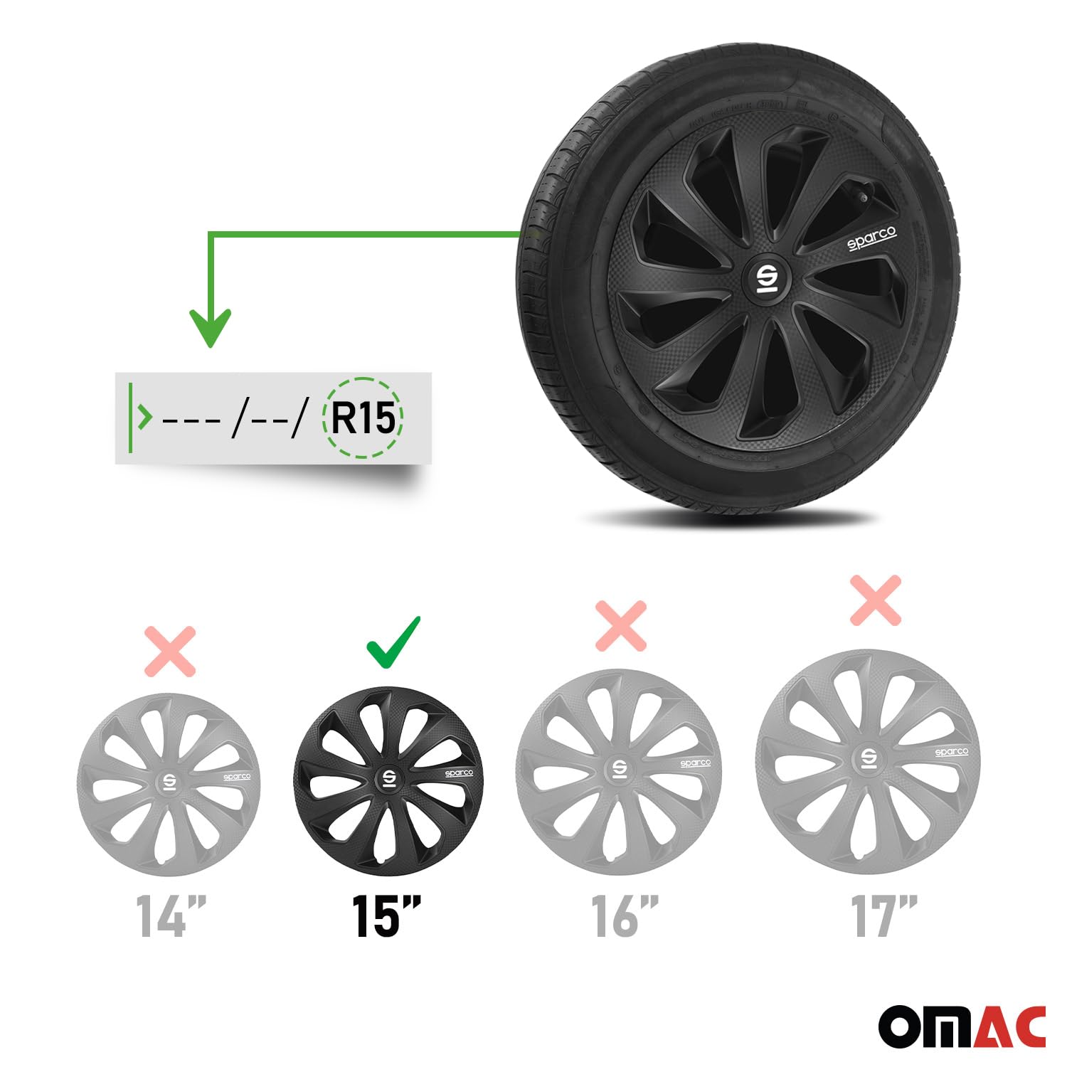 SPARCO Copricerchi 15" pollici Serie/Kit nero carbonio Copricerchi Auto SPC1574BKC