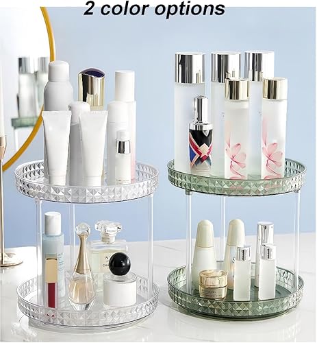 Miniatura 5 de Organizador de 2 niveles transparente Lazy Susan para refrigerador y gabinete, organizador de maquillaje giratorio de 360, vitrinas de cosméticos,