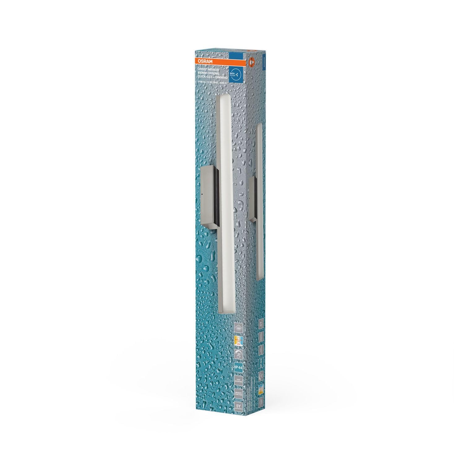 Osram Orbis - Lampada a specchio cromata, 60 cm, alloggiamento in alluminio, 10 W, 950 lm, protezione IP44, temperatura colore regolabile tramite Click CCT (4000 K e 3000 K), dimmerabile, con