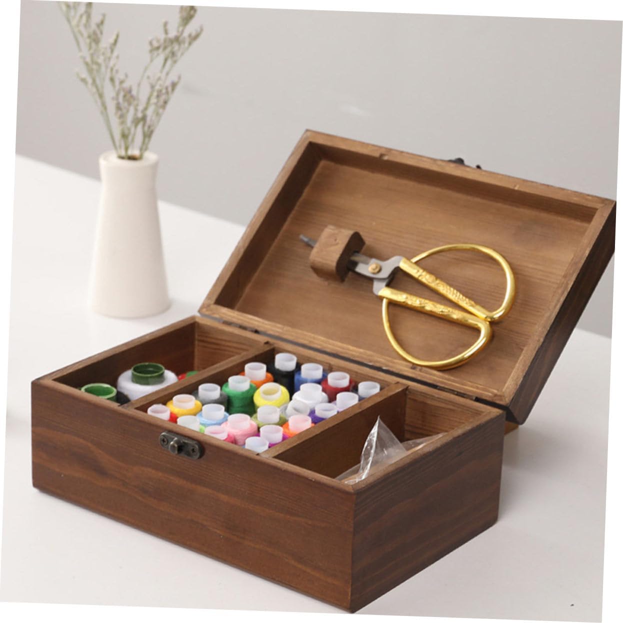 ULDIGI Retro Art Wooden Sewing Kit Box Sturdy Construction Smooth Polishing Perfect for Home Storage