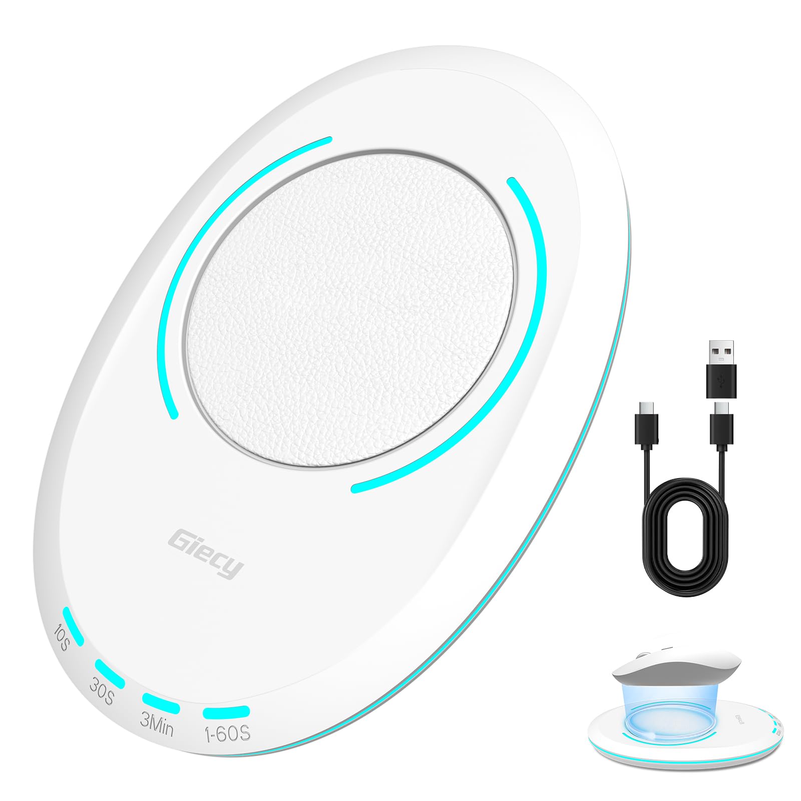 Giecy Ultra Slim Undetectable Mouse Mover, Mouse Jiggler with Adjustable Interval Timer, Simulates Realistic Mouse Movement for Keeping Computer Laptop Active Office Home Remote Work (White)