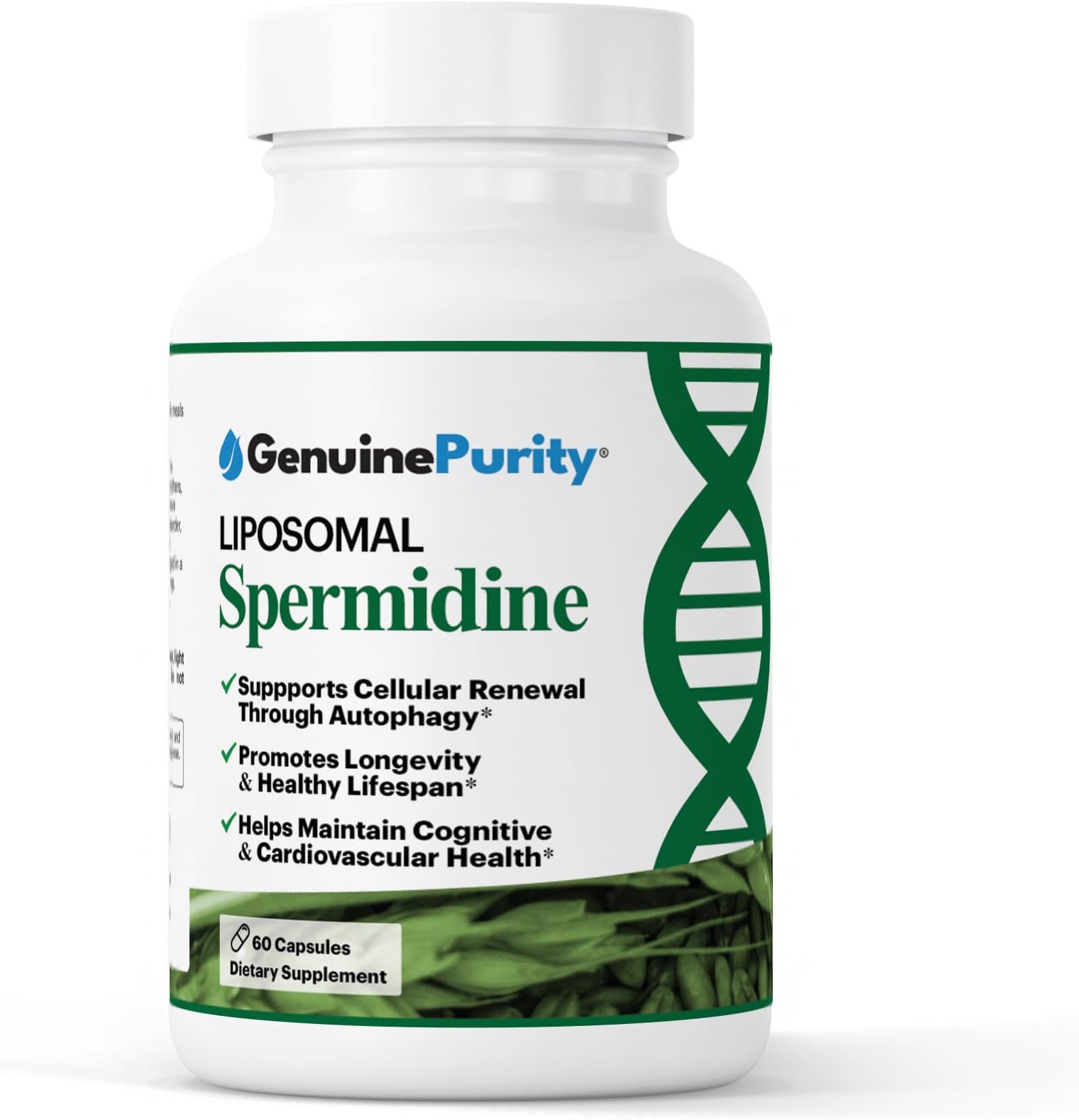 Liposomal Spermidine 8mg Supplement - 60 Capsules for Cellular Renewal and Healthy Aging - Spermidine-Rich Wheat Germ Extract for Women and Men - Gluten Free, Vegan, Made in USA, Non-GMO