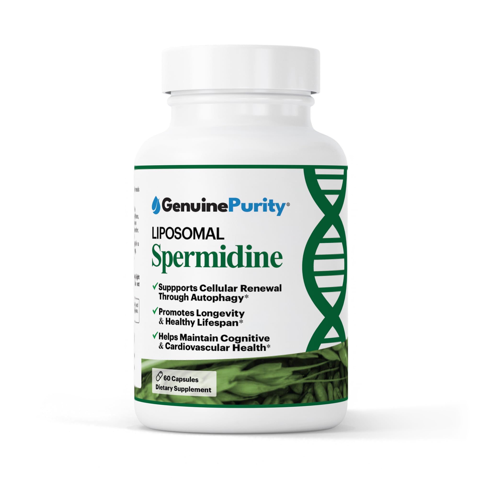 Liposomal Spermidine 8mg | Spermidine-Rich Wheat Germ Extract | for Women & Men to Promote Cellular Renewal for Healthy Aging | Gluten Free, Vegan, USA Made, Non-GMO | 60 Capsules