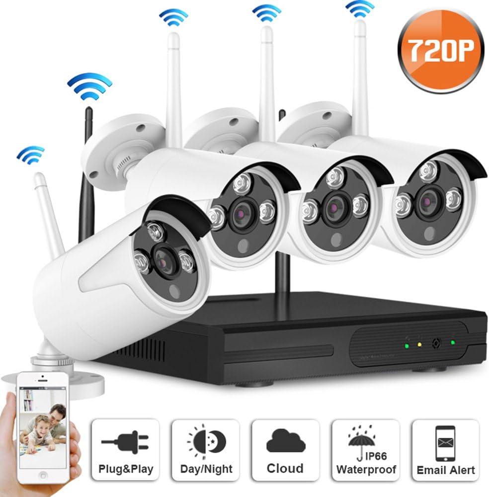 Swinway Wireless Camera Home Security System with 4Channel 720P Wireless Cameras Security System WIFI IP Camera Outdoor Night Vision Video Security System NO Hard Drive