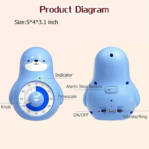 Miniatura 5 de NUOSWEK Bonito temporizador visual recargable, temporizador de cocina de cuenta regresiva de 60 minutos, temporizador de estudio silencioso para